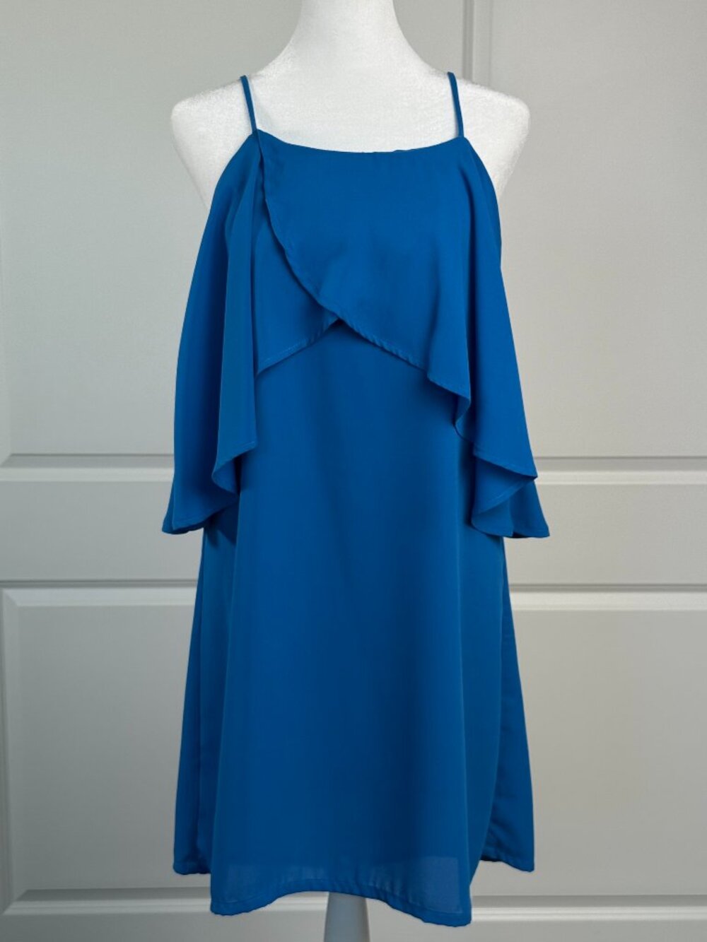 MARY & MABEL Ruffled Mini Dress, Sleeveless, Blue, Size Small